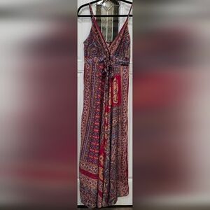 Boho Fashion Multicolor Maxi Tank Dress 100% Silk Women's S/M (no size tag)